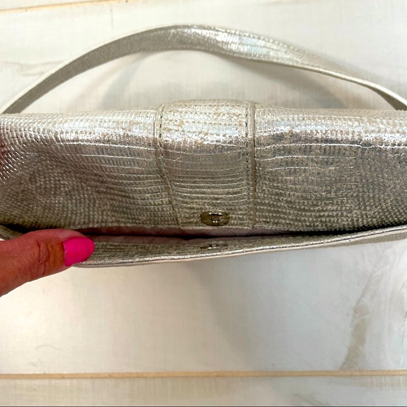 Michael Kors Silver Purse Chain Handle Shoulder Bag Leather Metallic - Picture 2 of 5